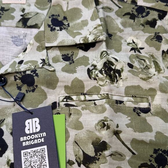 BROOKLYN BRIGADE Mens Arlington Rose Camp Shirt Green Floral Linen Blend NWT XL - Picture 6 of 7